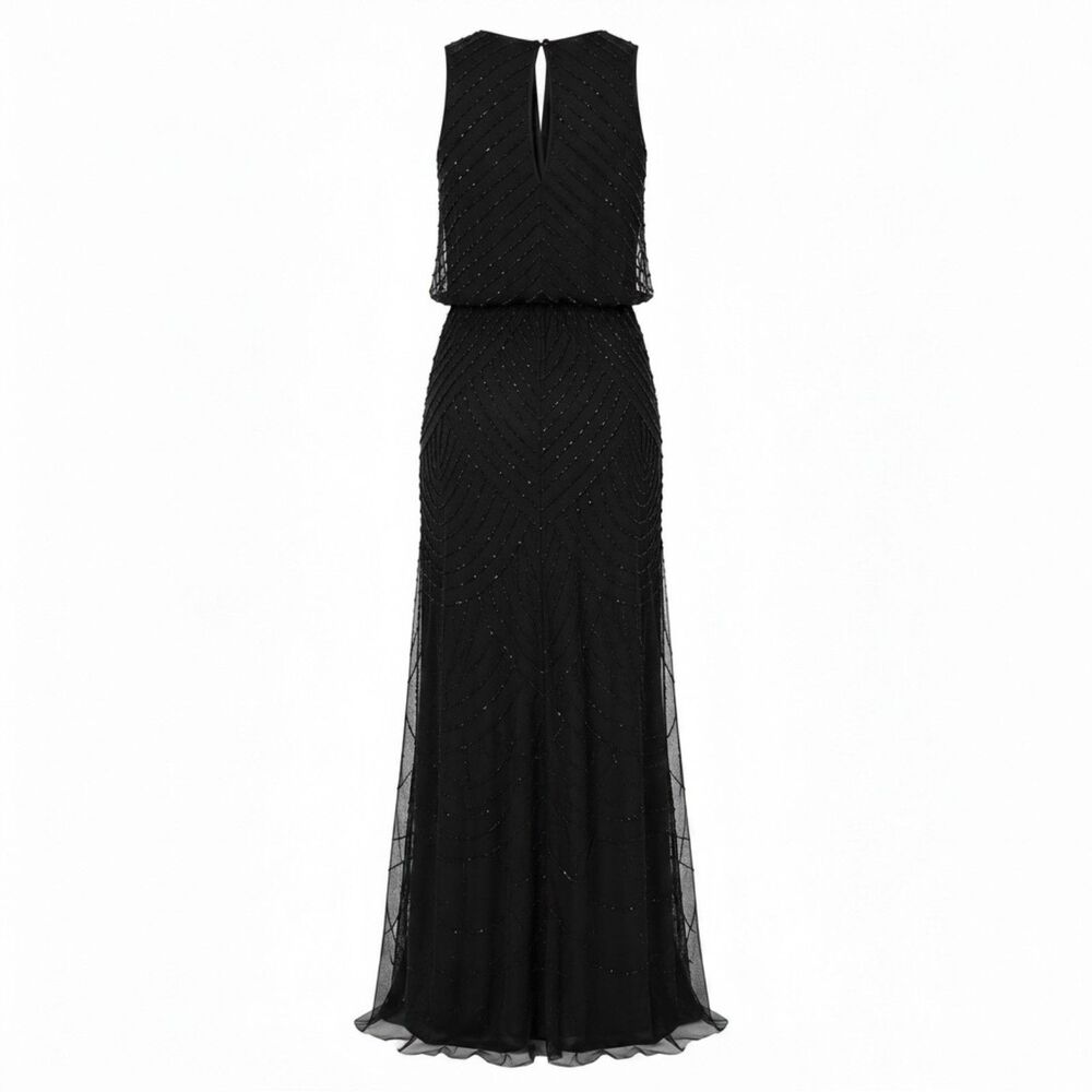Adrianna Papell Women's Size 16 Black Halter Art Deco Beaded Blouson Dress - Picture 2 of 7